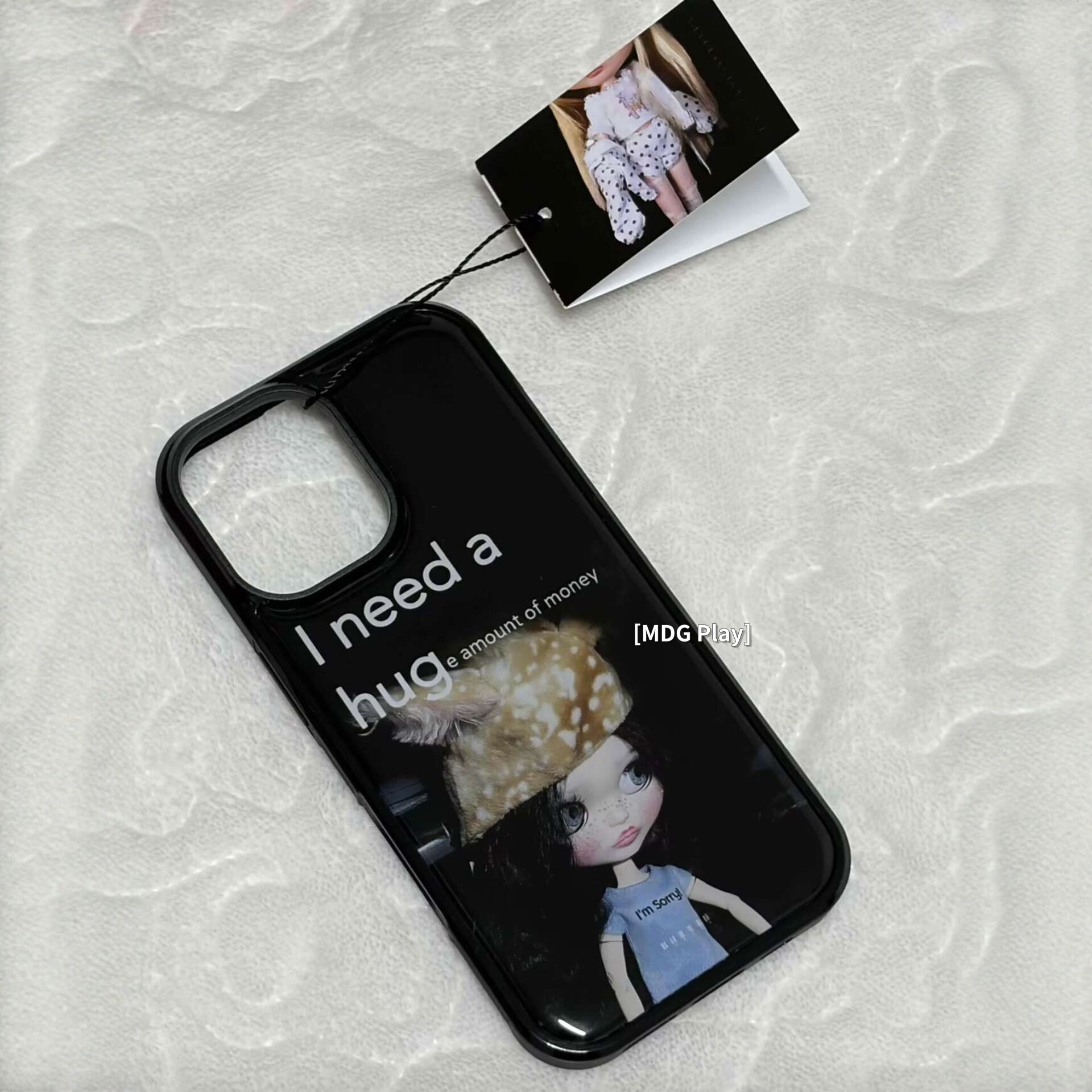 Back Cover Adhesive - Korean Ins Cute Headscarf Doll Black